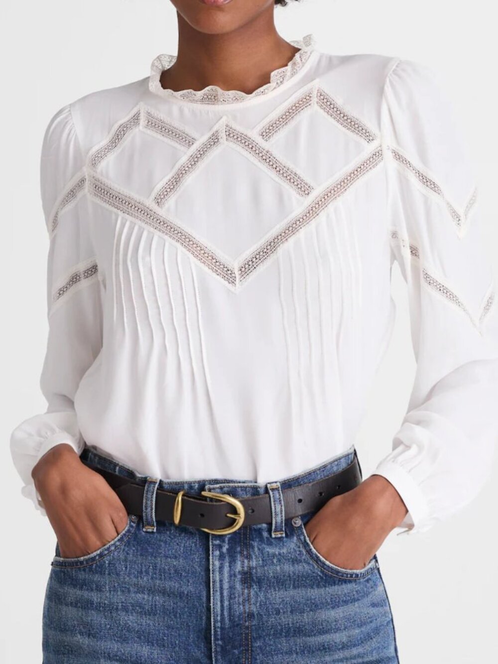 Madewell Lace-Insert Mockneck Long-Sleeve Top